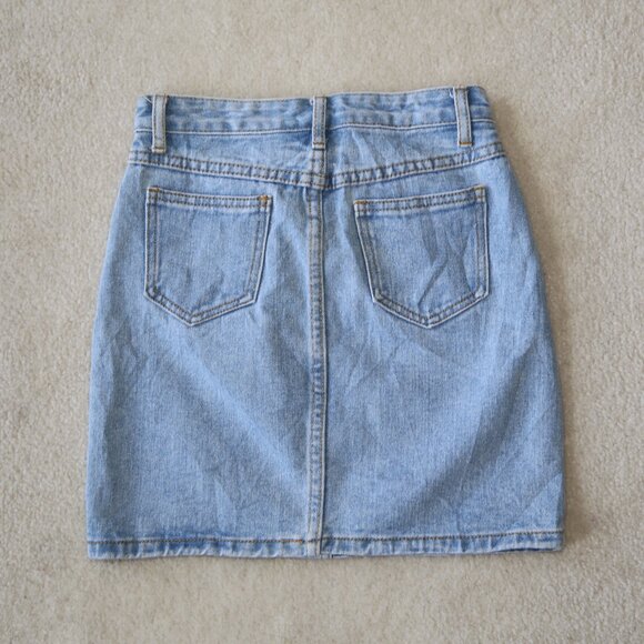 Vintage 100% cotton denim mini pencil skirt blue XS XXS S - Picture 2 of 6